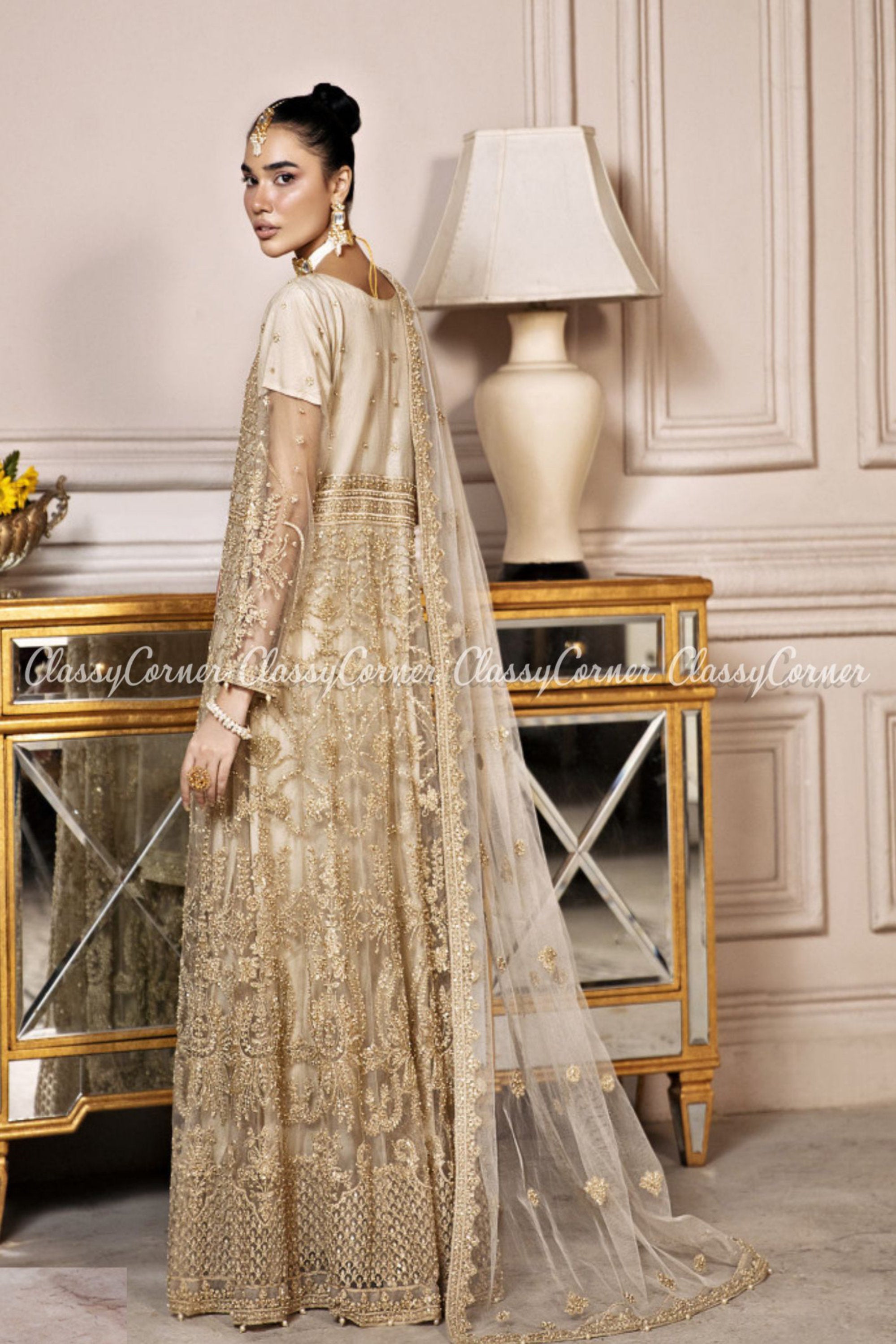 Light Blue Net Readymade Indowestern Gown For Wedding 3FD3759112